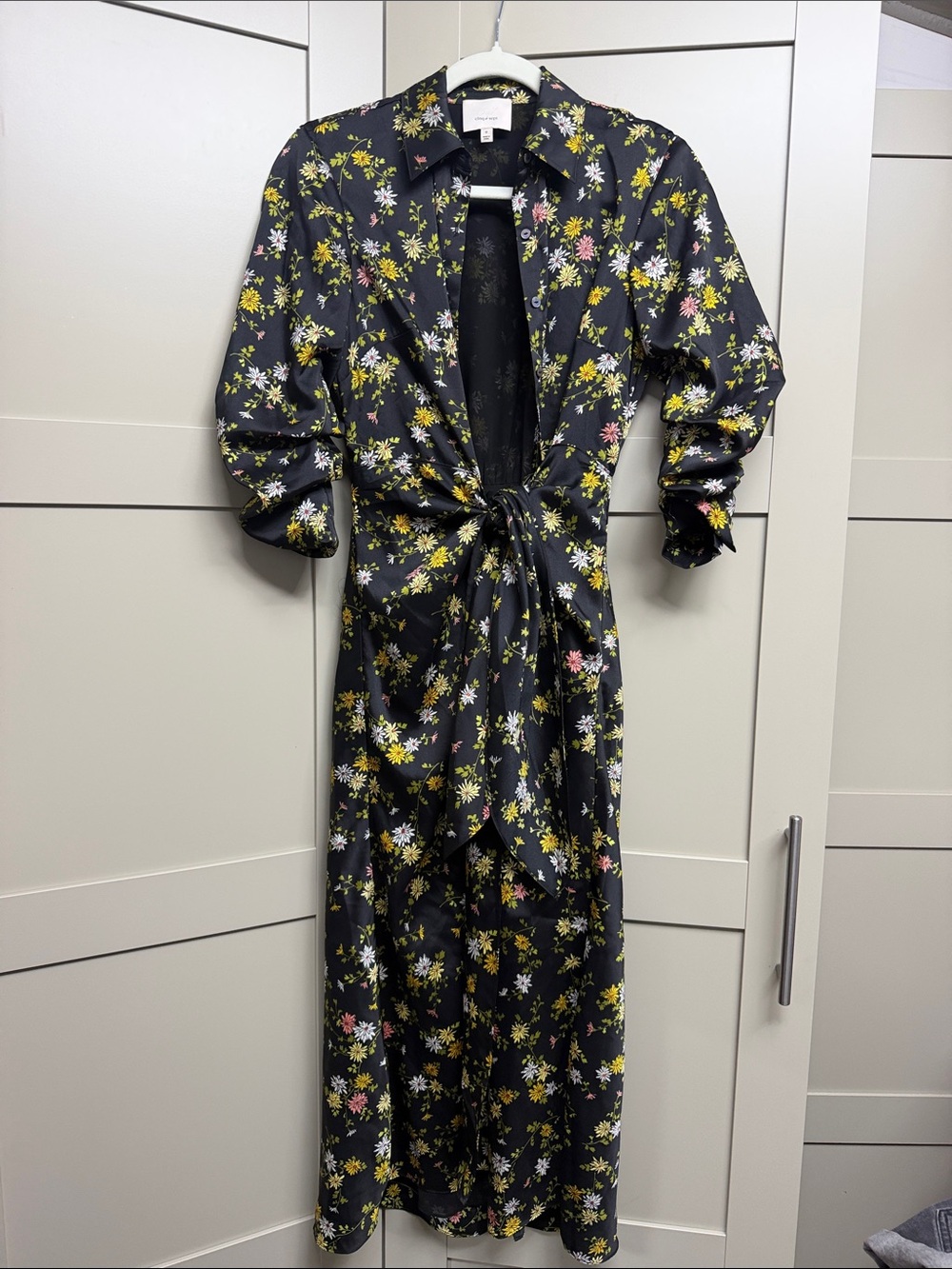 cinq a sept Black Floral Tie-Front Maxi Dress size 0
